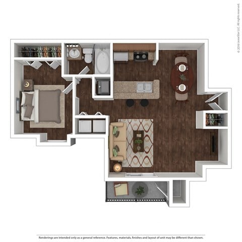 Floor plan for 1 bed, 1 bath, 760 sqft